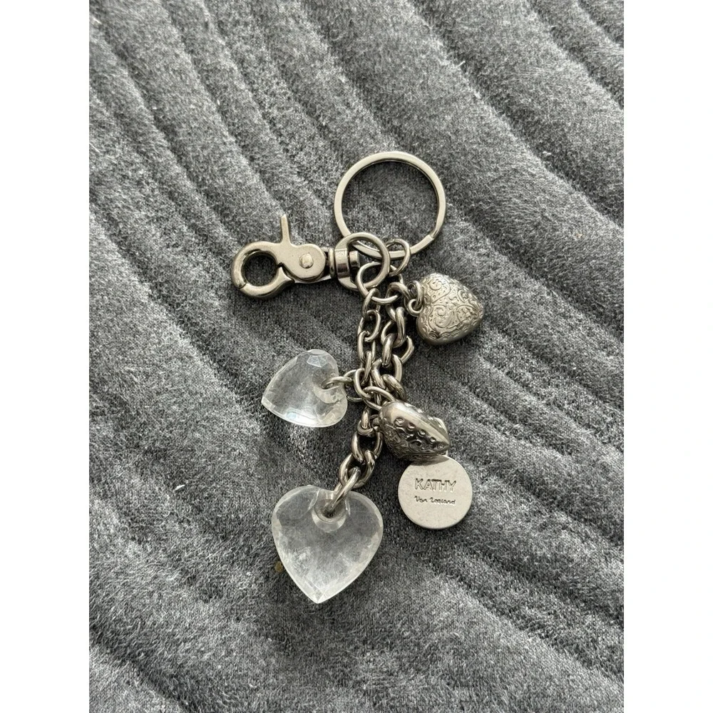 Kathy Van Zealand Silver Crystal Heart Keychain Keyring Bag Charm Accessory